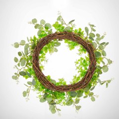 Milalit 51cm 20 inch Big Spring Summer Green Leaves Artificial Light Green Flowers Wreath with Tender Sprout for Halloween Theme Park Simulated Holly Floral Wreaths Garland for Christmas Fairy Tale Castle Front Door Stairs Fence Decoration