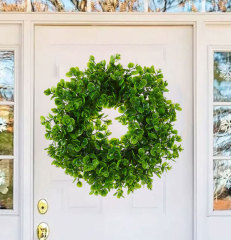 Milalit 43cm 17inch Spring Money Tree Green Leaves Wreath Life-like Greenery Hanging Garland for Home Wedding Wall Window Decoration Front Door Wreaths Artificial Spring Summer All Season Fit Green Wreath for Christmas Halloween Farmhouse
