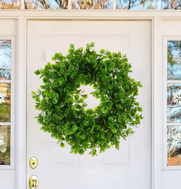 Milalit 43cm 17inch Spring Money Tree Green Leaves Wreath Life-like Greenery Hanging Garland for Home Wedding Wall Window Decoration Front Door Wreaths Artificial Spring Summer All Season Fit Green Wreath for Christmas Halloween Farmhouse