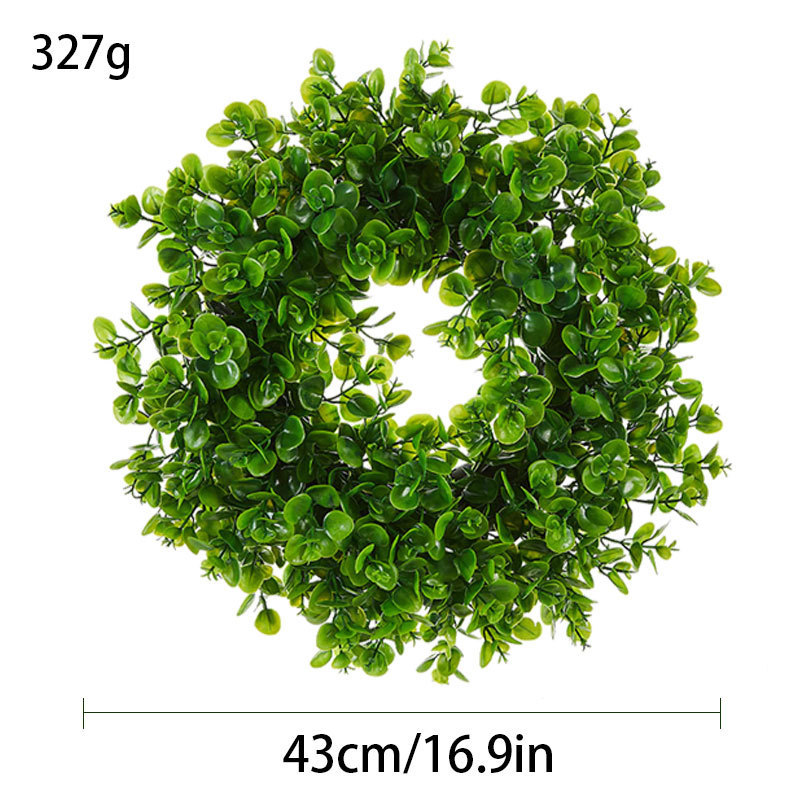 Milalit 43cm 17inch Spring Money Tree Green Leaves Wreath Life-like Greenery Hanging Garland for Home Wedding Wall Window Decoration Front Door Wreaths Artificial Spring Summer All Season Fit Green Wreath for Christmas Halloween Farmhouse