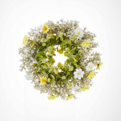 Milalit 30cm 11.8inch Small Daisy Yellow White Artificial Flowers Spring Flower with Eucalyptus Leaf Wreath for Living Room Wall Hanging 12'' Daisy Flower Wreath Eucalyptus Leaf Holly Hanging Garland for Wedding Room Church Birthday Bedroom Window Decor