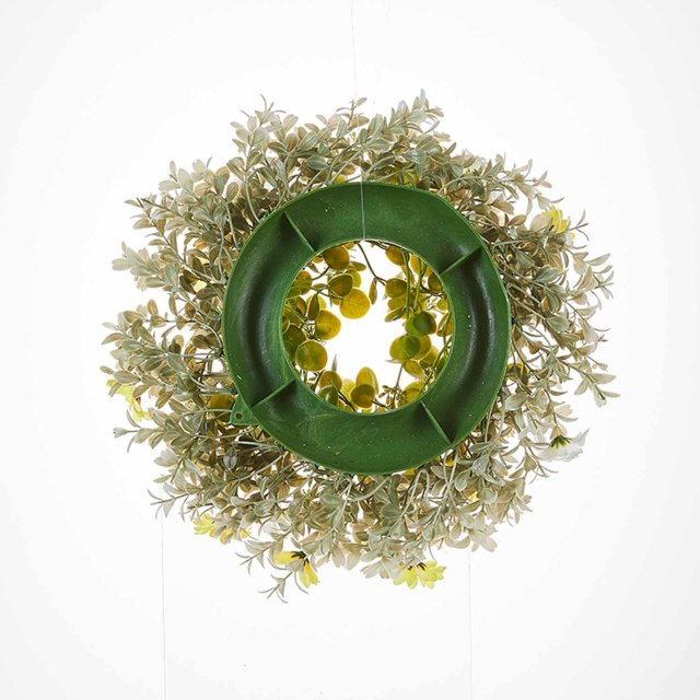 Milalit 30cm 11.8inch Small Daisy Yellow White Artificial Flowers Spring Flower with Eucalyptus Leaf Wreath for Living Room Wall Hanging 12'' Daisy Flower Wreath Eucalyptus Leaf Holly Hanging Garland for Wedding Room Church Birthday Bedroom Window Decor