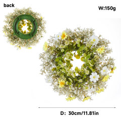 Milalit 30cm 11.8inch Small Daisy Yellow White Artificial Flowers Spring Flower with Eucalyptus Leaf Wreath for Living Room Wall Hanging 12'' Daisy Flower Wreath Eucalyptus Leaf Holly Hanging Garland for Wedding Room Church Birthday Bedroom Window Decor