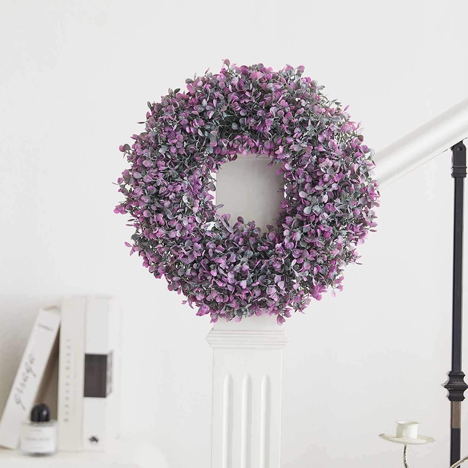 Milalit 36cm 14.1 Inch Purple Wisteria Blossom Artificial Flowers Spring Summer Wreath for All Season Front Door Villa Warehouse Decor 14'' Holly Wisteria Flower Artificial Floral Wreath Hanged Garland for Wedding Room Church Classroom Bedroom Window