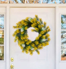 Milalit 46cm 18.1inch Pine Needle Christmas Green Artificial Wreaths Pine Cone Yellow Leaves Wreath for Xmas Holly Season Thanksgiving Easter Festival Front Door Wall Ornaments Celebration