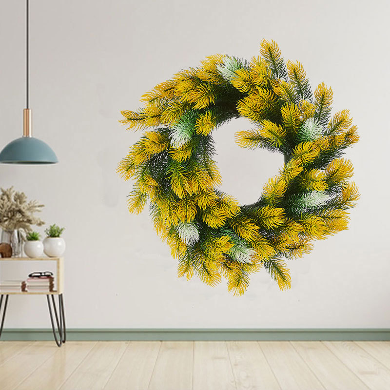 Milalit 46cm 18.1inch Pine Needle Christmas Green Artificial Wreaths Pine Cone Yellow Leaves Wreath for Xmas Holly Season Thanksgiving Easter Festival Front Door Wall Ornaments Celebration