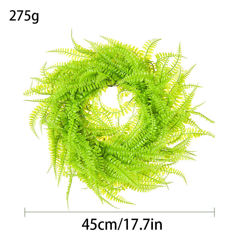 Milalit 45cm 17.7inch Green Leaves Phoenix-tail Fern Grass Round Wreath Light Green Vine Hanging Garland Boston Fern Wreaths for Living Room Outdoor Front Door Gate Decorative Ornaments