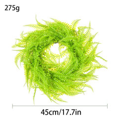Milalit 45cm 17.7inch Green Leaves Phoenix-tail Fern Grass Round Wreath Light Green Vine Hanging Garland Boston Fern Wreaths for Living Room Outdoor Front Door Gate Decorative Ornaments