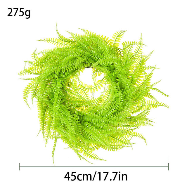 Milalit 45cm 17.7inch Green Leaves Phoenix-tail Fern Grass Round Wreath Light Green Vine Hanging Garland Boston Fern Wreaths for Living Room Outdoor Front Door Gate Decorative Ornaments