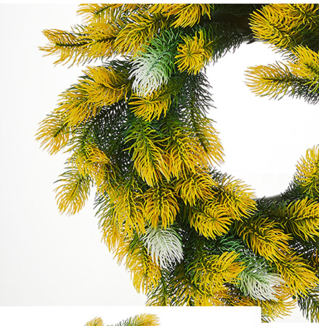 Milalit 46cm 18.1inch Pine Needle Christmas Green Artificial Wreaths Pine Cone Yellow Leaves Wreath for Xmas Holly Season Thanksgiving Easter Festival Front Door Wall Ornaments Celebration