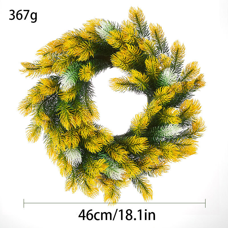 Milalit 46cm 18.1inch Pine Needle Christmas Green Artificial Wreaths Pine Cone Yellow Leaves Wreath for Xmas Holly Season Thanksgiving Easter Festival Front Door Wall Ornaments Celebration