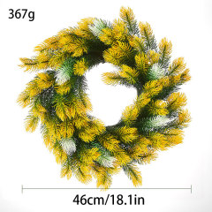 Milalit 46cm 18.1inch Pine Needle Christmas Green Artificial Wreaths Pine Cone Yellow Leaves Wreath for Xmas Holly Season Thanksgiving Easter Festival Front Door Wall Ornaments Celebration
