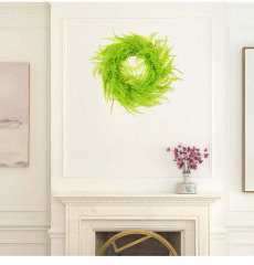 Milalit 45cm 17.7inch Green Leaves Phoenix-tail Fern Grass Round Wreath Light Green Vine Hanging Garland Boston Fern Wreaths for Living Room Outdoor Front Door Gate Decorative Ornaments