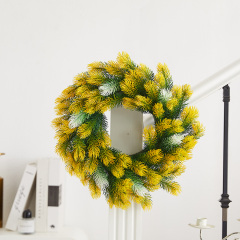 Milalit 46cm 18.1inch Pine Needle Christmas Green Artificial Wreaths Pine Cone Yellow Leaves Wreath for Xmas Holly Season Thanksgiving Easter Festival Front Door Wall Ornaments Celebration