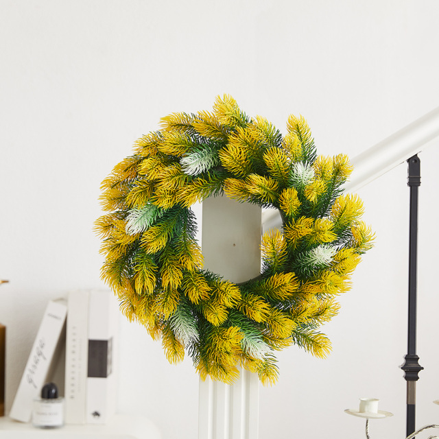 Milalit 46cm 18.1inch Pine Needle Christmas Green Artificial Wreaths Pine Cone Yellow Leaves Wreath for Xmas Holly Season Thanksgiving Easter Festival Front Door Wall Ornaments Celebration