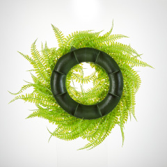 Milalit 45cm 17.7inch Green Leaves Phoenix-tail Fern Grass Round Wreath Light Green Vine Hanging Garland Boston Fern Wreaths for Living Room Outdoor Front Door Gate Decorative Ornaments