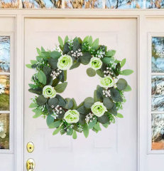 Milalit 47cm 18.5 Inch Green Leaves with Artificial Rose Flower Wreath Floral Roses Wreaths for Outdoor Wedding Hanging Pendant Front Door Gate Decorative Ornaments