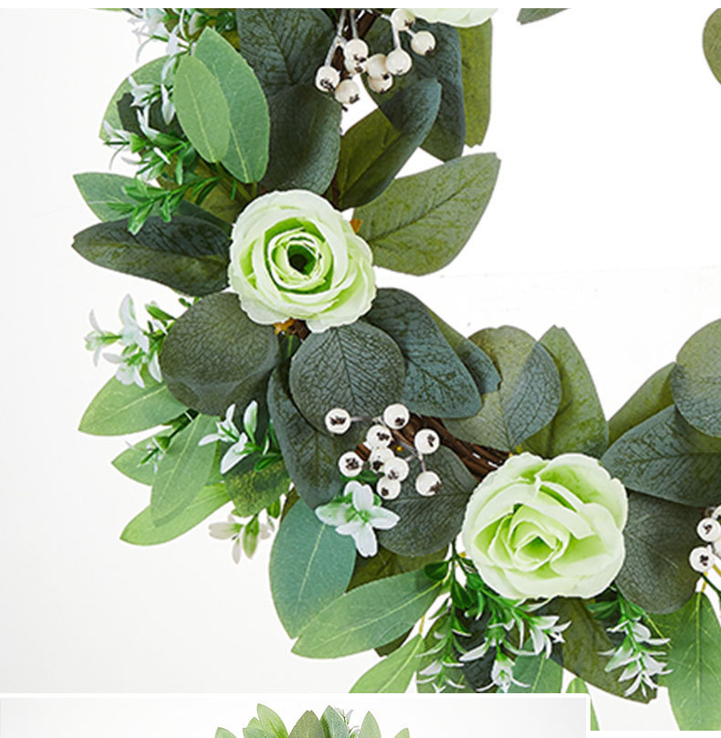 Milalit 47cm 18.5 Inch Green Leaves with Artificial Rose Flower Wreath Floral Roses Wreaths for Outdoor Wedding Hanging Pendant Front Door Gate Decorative Ornaments