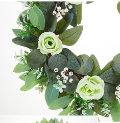 Milalit 47cm 18.5 Inch Green Leaves with Artificial Rose Flower Wreath Floral Roses Wreaths for Outdoor Wedding Hanging Pendant Front Door Gate Decorative Ornaments