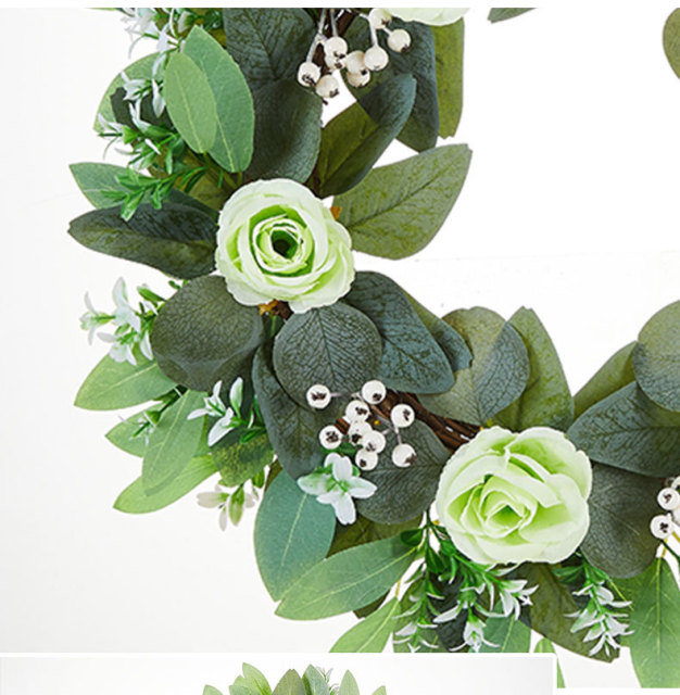 Milalit 47cm 18.5 Inch Green Leaves with Artificial Rose Flower Wreath Floral Roses Wreaths for Outdoor Wedding Hanging Pendant Front Door Gate Decorative Ornaments