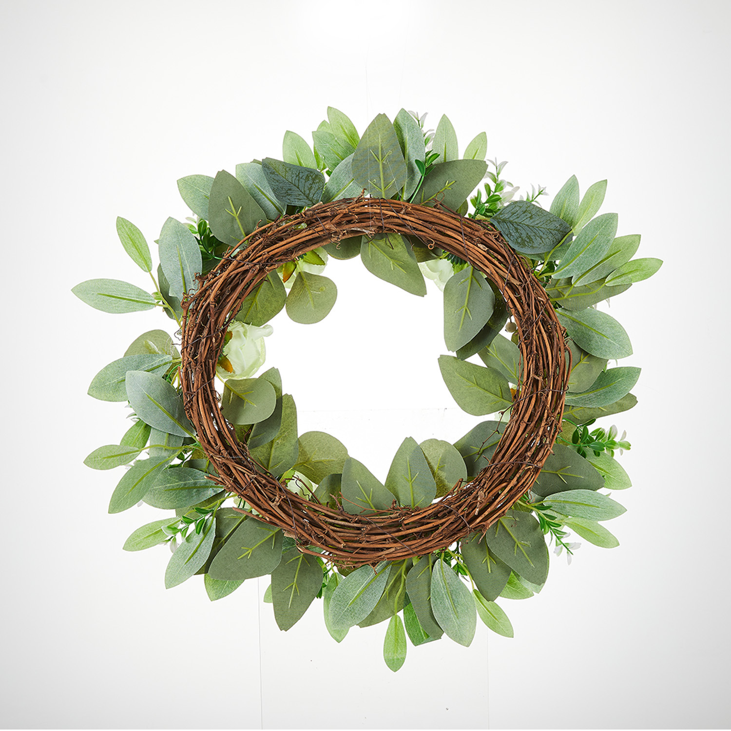 Milalit 47cm 18.5 Inch Green Leaves with Artificial Rose Flower Wreath Floral Roses Wreaths for Outdoor Wedding Hanging Pendant Front Door Gate Decorative Ornaments