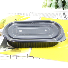 Custom wholesale disposable plastic 750ml Oval fruit takeout box takeaway packing box PP split food box with flat lid dual color