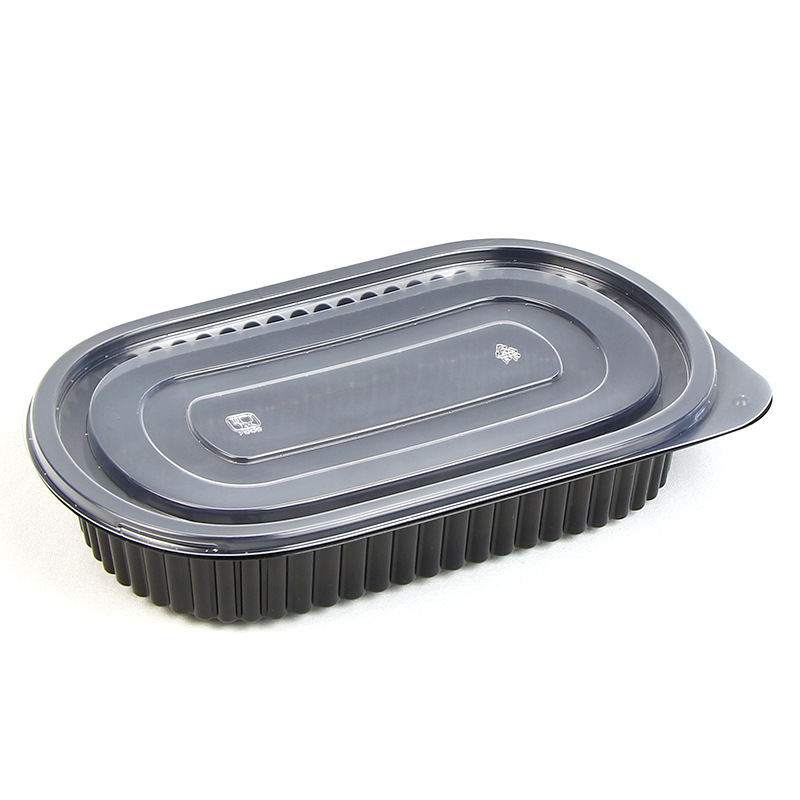 Custom wholesale disposable plastic 750ml Oval fruit takeout box takeaway packing box PP split food box with flat lid dual color