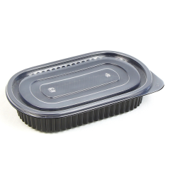 Custom wholesale disposable plastic 750ml Oval fruit takeout box takeaway packing box PP split food box with flat lid dual color