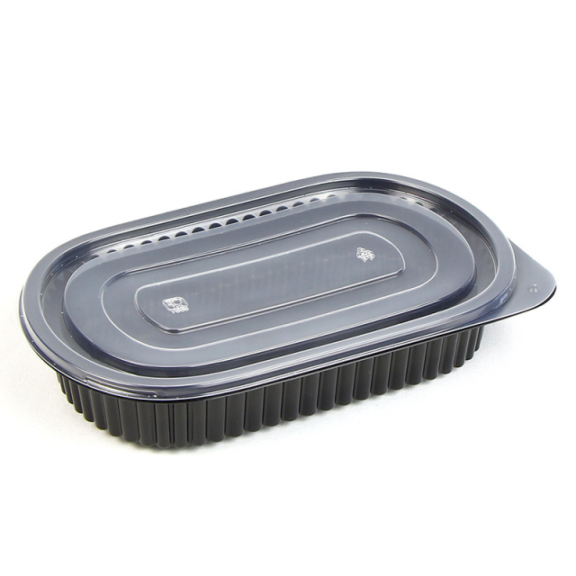 Custom wholesale disposable plastic 750ml Oval fruit takeout box takeaway packing box PP split food box with flat lid dual color