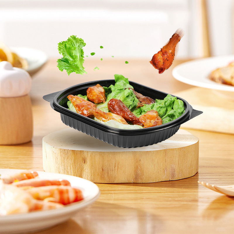 Custom wholesale disposable plastic 1000ml 850ml 790ml  Oval fruit takeout box takeaway packing box large capacity PP split food box with dome lid dual color