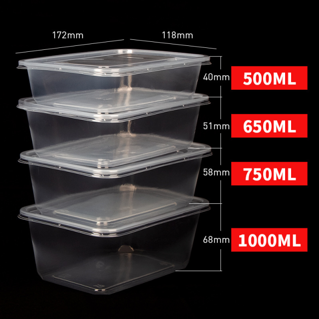 Wholesale disposable plastic transparent square lunch box takeaway packaging box American fast food lunch box PP