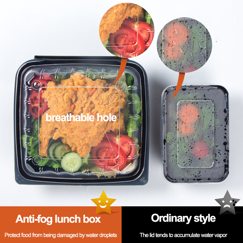 Custom wholesale disposable food box anti-fog  one-piece hinged sushi bento burger box Creative light food salad take-out container 1000ml