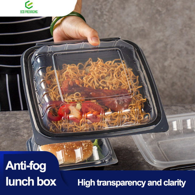 Custom wholesale disposable food box anti-fog  one-piece hinged sushi bento burger box Creative light food salad take-out container 1000ml