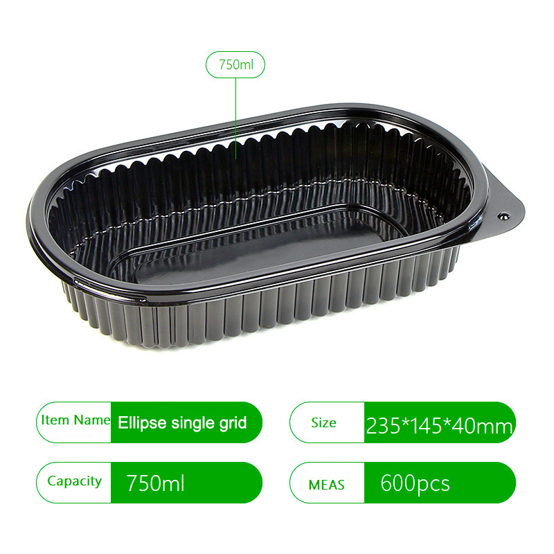 Custom wholesale disposable plastic 750ml Oval fruit takeout box takeaway packing box PP split food box with flat lid dual color