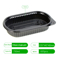 Custom wholesale disposable plastic 750ml Oval fruit takeout box takeaway packing box PP split food box with flat lid dual color
