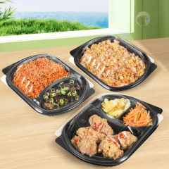 Custom wholesale disposable plastic 1000ml 850ml 790ml  Oval fruit takeout box takeaway packing box large capacity PP split food box with dome lid dual color