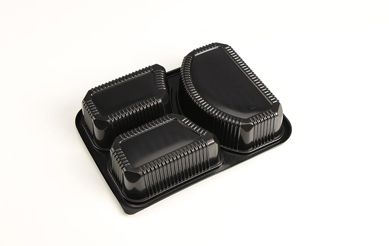 Custom wholesale disposable plastic 3 compartments 1200ml large tray fruit takeout box takeaway packing box PP split food box with flat lid dual color
