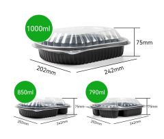 Custom wholesale disposable plastic 1000ml 850ml 790ml  Oval fruit takeout box takeaway packing box large capacity PP split food box with dome lid dual color
