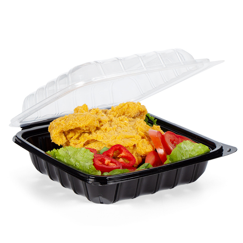Custom wholesale disposable food box anti-fog  one-piece hinged sushi bento burger box Creative light food salad take-out container 1000ml