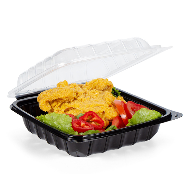 Custom wholesale disposable food box anti-fog  one-piece hinged sushi bento burger box Creative light food salad take-out container 1000ml