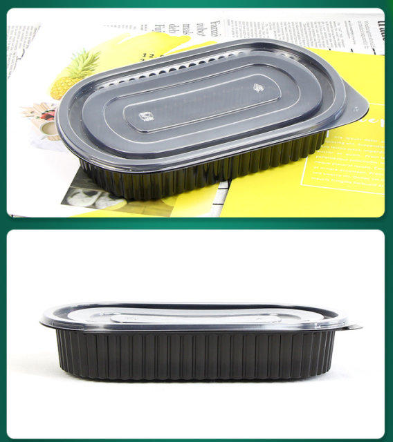 Custom wholesale disposable plastic 750ml Oval fruit takeout box takeaway packing box PP split food box with flat lid dual color