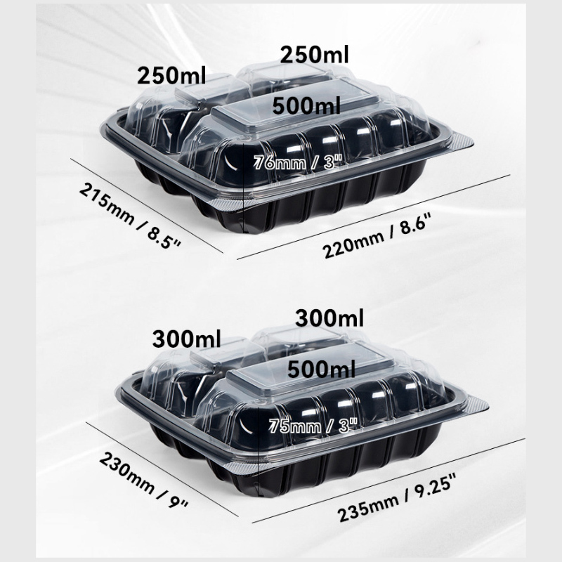 Custom wholesale disposable food box anti-fog 3 compartments lunch take out box Creative light food salad take-out container 1000ml with divided lid