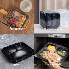 Custom wholesale disposable food box anti-fog 3 compartments lunch take out box Creative light food salad take-out container 1000ml with divided lid