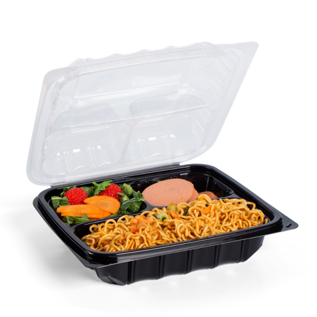 Custom wholesale disposable food box anti-fog 3 compartments lunch take out box Creative light food salad take-out container 1000ml with divided lid