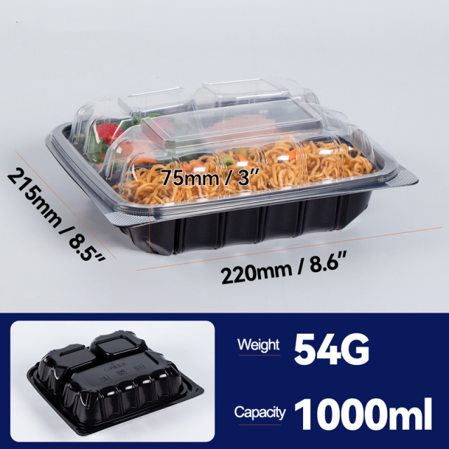 Custom wholesale disposable food box anti-fog 3 compartments lunch take out box Creative light food salad take-out container 1000ml with divided lid