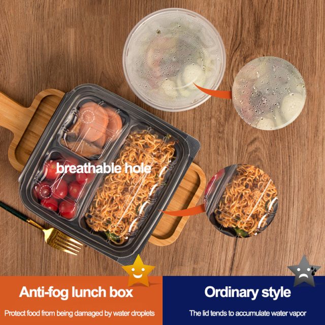 Custom wholesale disposable food box anti-fog 3 compartments lunch take out box Creative light food salad take-out container 1000ml with divided lid