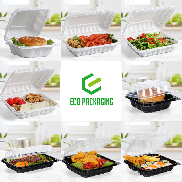 Custom wholesale disposable food box 1 compartments common one piece hinged container lunch take out box Creative light food salad take-out container 1400ml MFPP