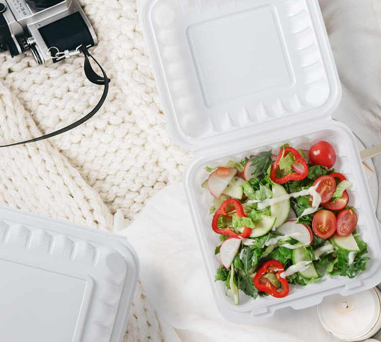 Custom wholesale disposable food box 1 compartments common one piece hinged container lunch take out box Creative light food salad take-out container 1400ml MFPP