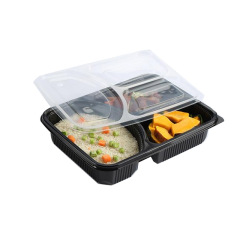 Custom wholesale disposable plastic 3 compartments 1200ml large tray fruit takeout box takeaway packing box PP split food box with flat lid dual color
