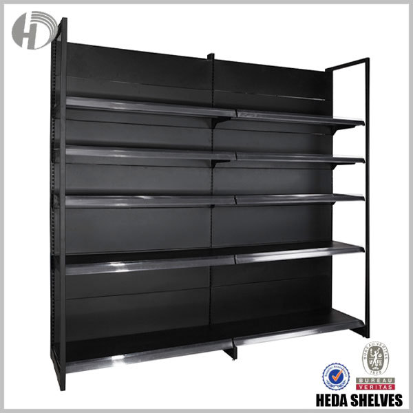 Black Slatted Wall 5-Layers Gondola Shelves for Supermarket